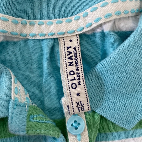 Old Navy Girls Blue Green White Stripe Polo Shirt XL - Picture 3 of 5